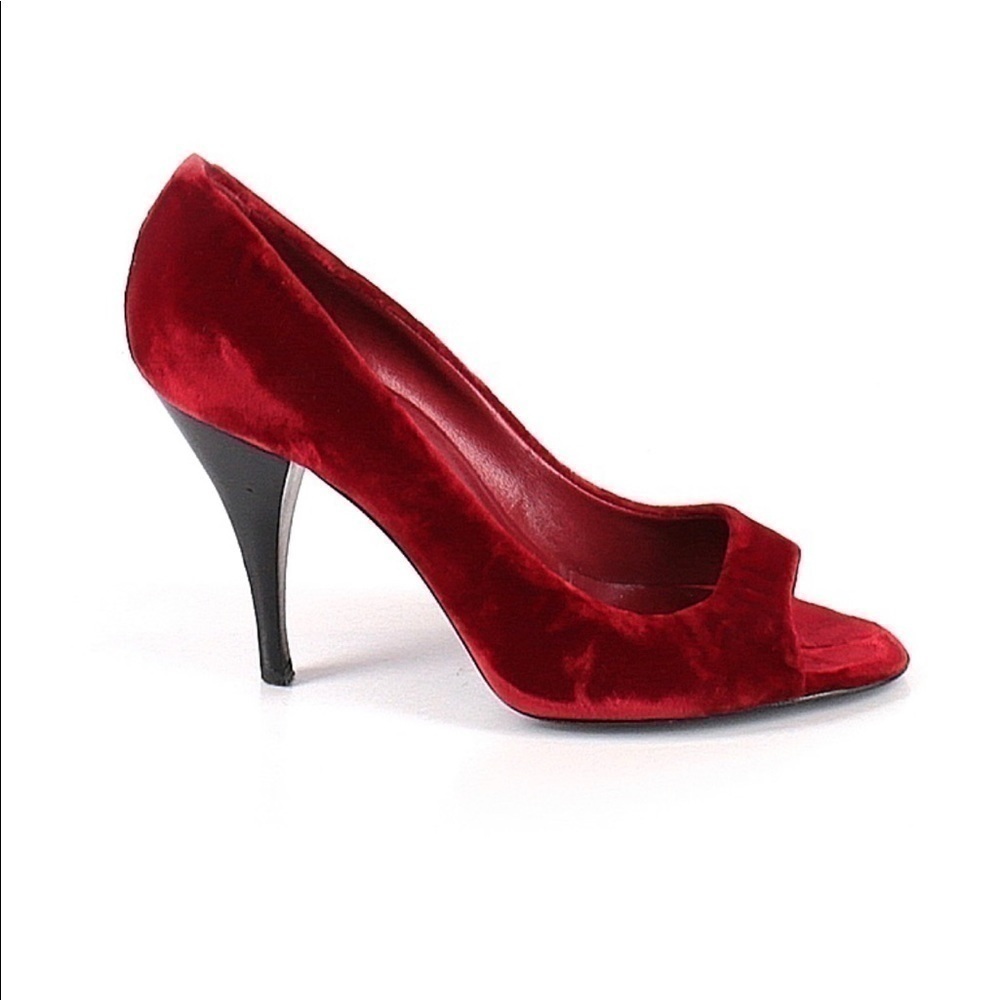 GUC - Pierre Hardy 4” Red Velvet Peep Toe Slip On Heels